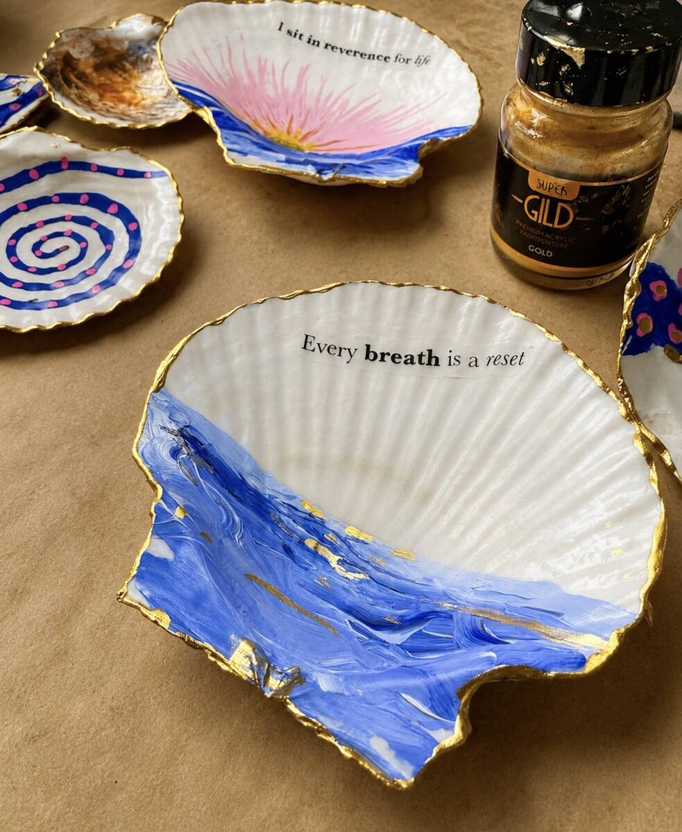 Tidal Prayers work in progress with gold-edged shells