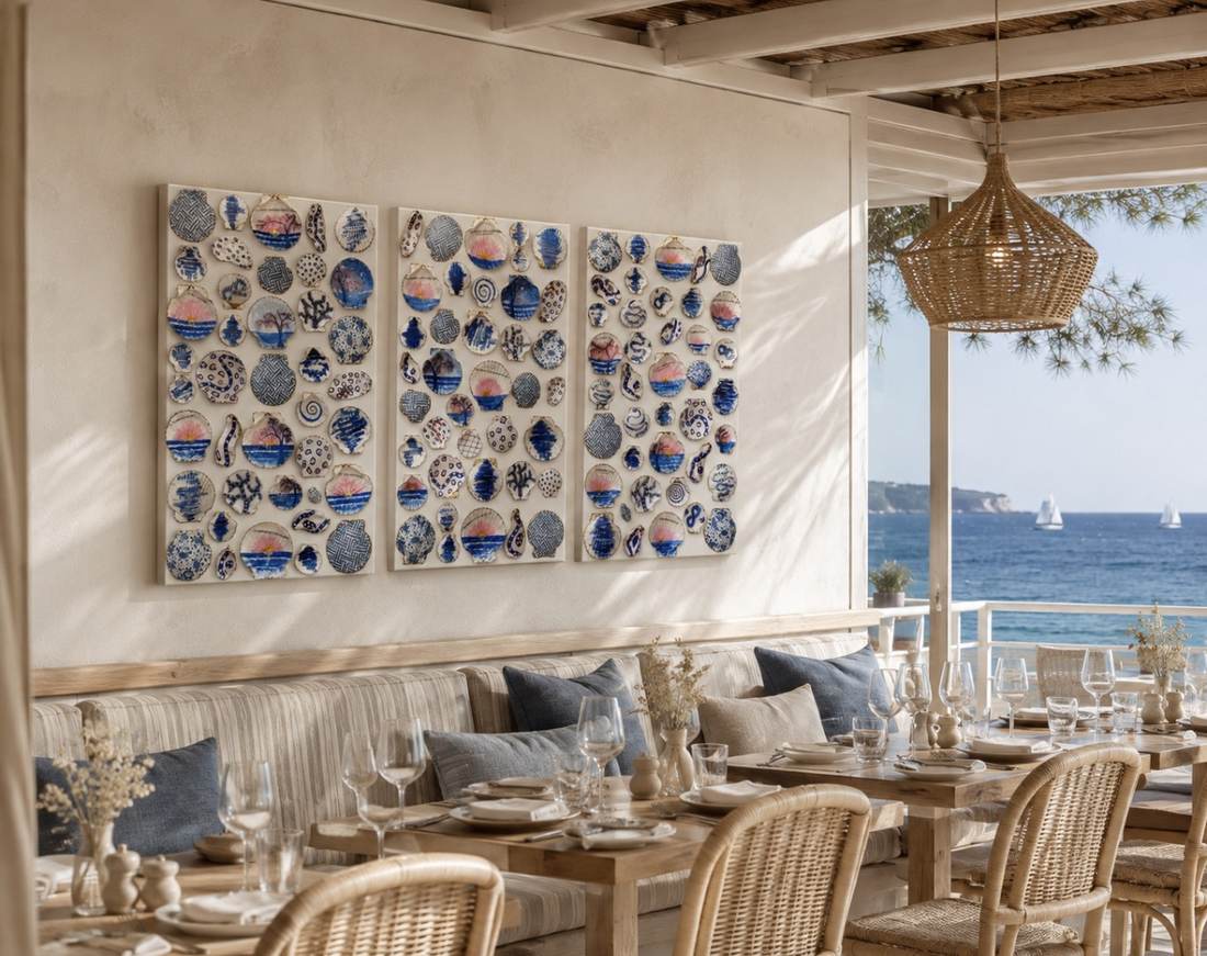 Tidal Prayers displayed in an oceanfront restaurant